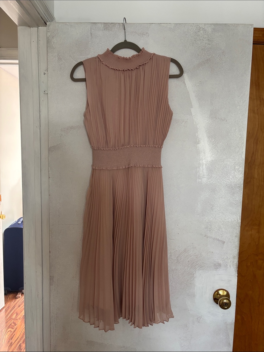 Nanette Lepore Blush Pleated Mock-Neck Midi Dress